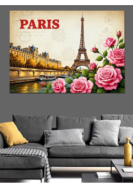 Paris Eyfel Kulesi Güller Dekoratif Kanvas - Mdf Ahşap Tablo fiyatları
