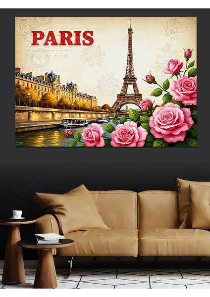 Paris Eyfel Kulesi Güller Dekoratif Kanvas - Mdf Ahşap Tablo modelleri