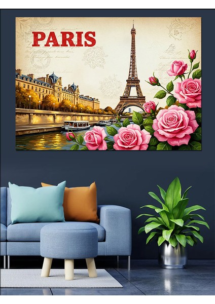 Paris Eyfel Kulesi Güller Dekoratif Kanvas - Mdf Ahşap Tablo fırsatları