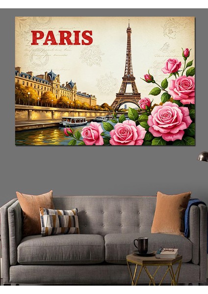 Paris Eyfel Kulesi Güller Dekoratif Kanvas - Mdf Ahşap Tablo indirimleri