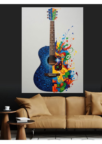 Mavi Gitar ve Müzik Dekoratif Kanvas - Mdf Ahşap Tablo fiyatları