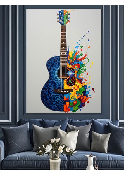 Mavi Gitar ve Müzik Dekoratif Kanvas - Mdf Ahşap Tablo modelleri