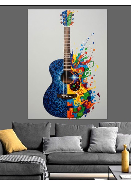 Mavi Gitar ve Müzik Dekoratif Kanvas - Mdf Ahşap Tablo fırsatları