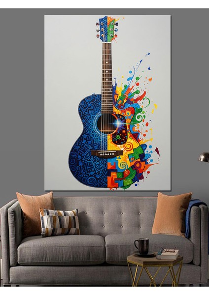 Mavi Gitar ve Müzik Dekoratif Kanvas - Mdf Ahşap Tablo indirimleri