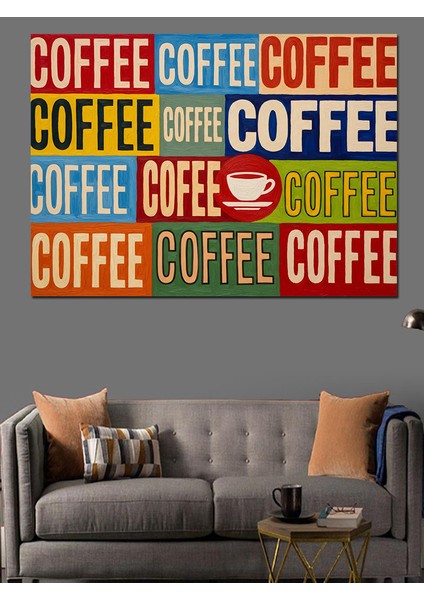 Kahve Kelimesi Tekrarlı Afiş Dekoratif Kanvas - Mdf Ahşap Tablo modelleri