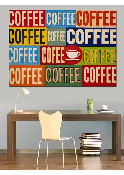 Kahve Kelimesi Tekrarlı Afiş Dekoratif Kanvas - Mdf Ahşap Tablo fırsatları
