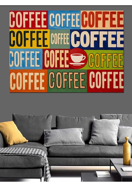 Kahve Kelimesi Tekrarlı Afiş Dekoratif Kanvas - Mdf Ahşap Tablo indirimleri