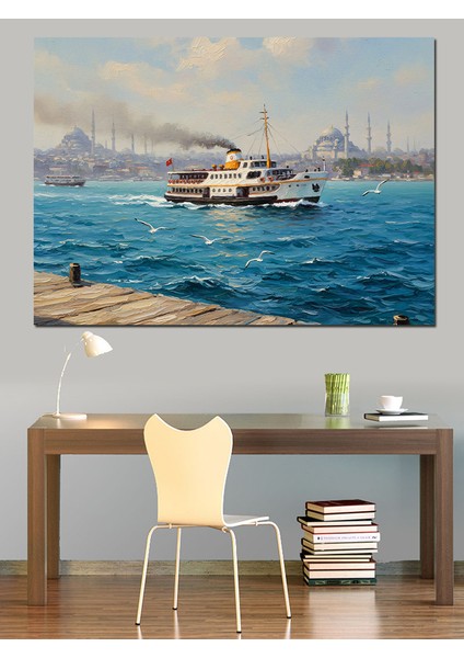 Istanbul'da Vapur Deniz Manzarası Dekoratif Kanvas - Mdf Ahşap Tablo fiyatları