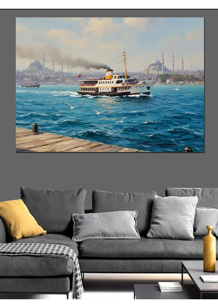 Istanbul'da Vapur Deniz Manzarası Dekoratif Kanvas - Mdf Ahşap Tablo modelleri