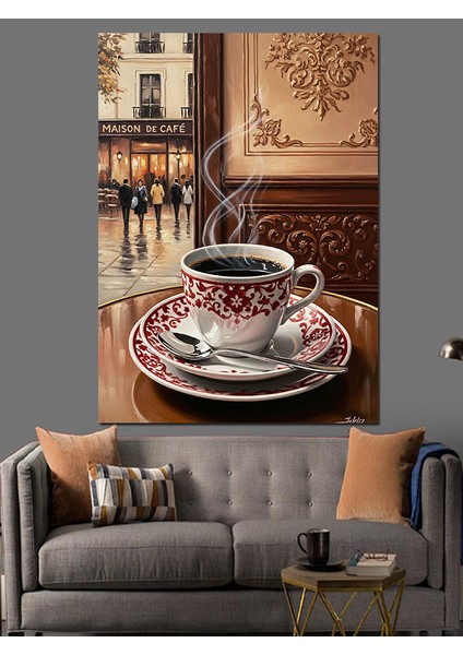 Pencere Kenarında Kahve Fincanı Dekoratif Kanvas - Mdf Ahşap Tablo