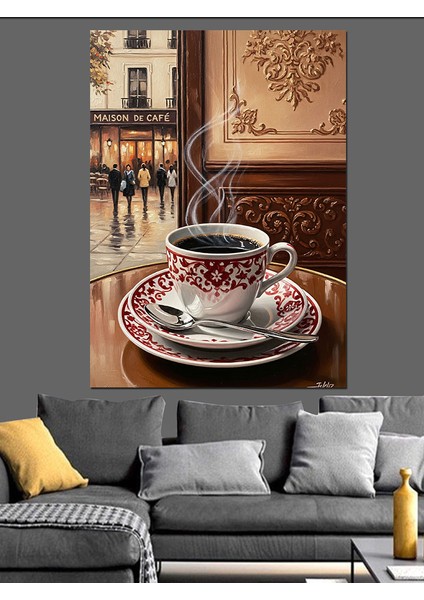 Pencere Kenarında Kahve Fincanı Dekoratif Kanvas - Mdf Ahşap Tablo fiyatları