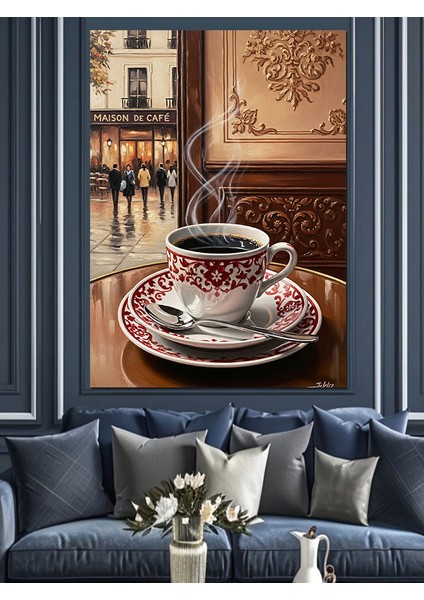 Pencere Kenarında Kahve Fincanı Dekoratif Kanvas - Mdf Ahşap Tablo modelleri
