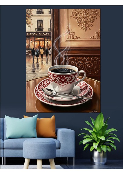 Pencere Kenarında Kahve Fincanı Dekoratif Kanvas - Mdf Ahşap Tablo indirimleri