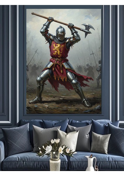Kılıçlı Ağır Zırhlı Şövalye Dekoratif Kanvas - Mdf Ahşap Tablo