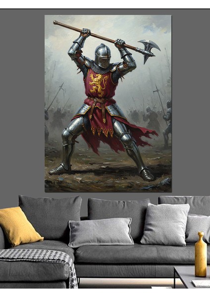 Kılıçlı Ağır Zırhlı Şövalye Dekoratif Kanvas - Mdf Ahşap Tablo fiyatları