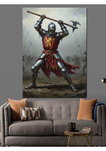 Kılıçlı Ağır Zırhlı Şövalye Dekoratif Kanvas - Mdf Ahşap Tablo modelleri