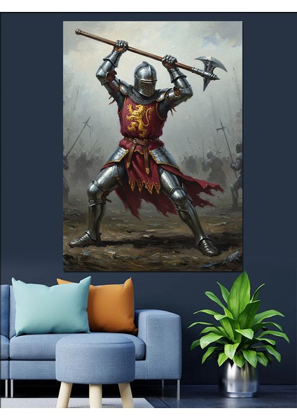 Kılıçlı Ağır Zırhlı Şövalye Dekoratif Kanvas - Mdf Ahşap Tablo fırsatları