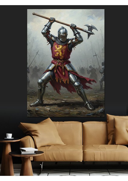 Kılıçlı Ağır Zırhlı Şövalye Dekoratif Kanvas - Mdf Ahşap Tablo indirimleri