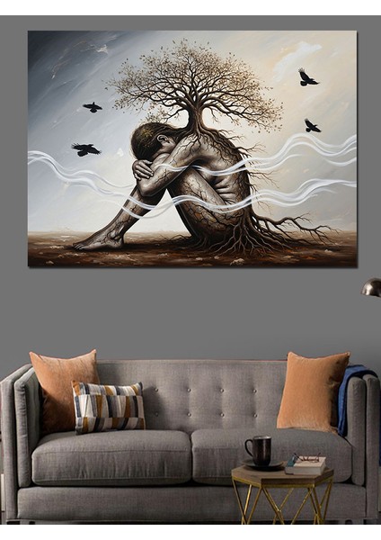 Hüzünlü Ağaç Kadın Soyut Çizim Dekoratif Kanvas - Mdf Ahşap Tablo fiyatları