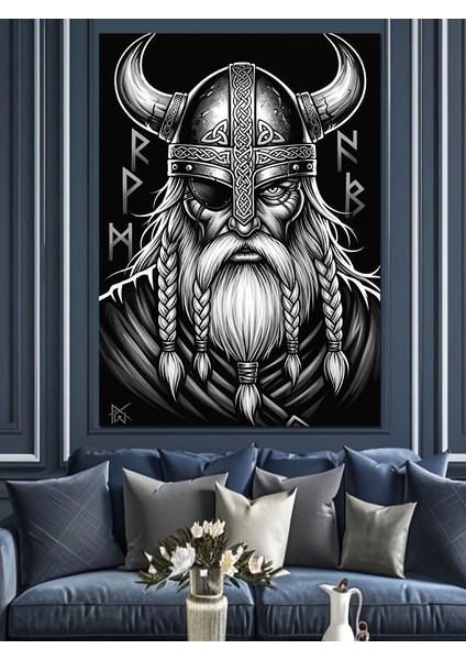 Miğferli Sakallı Viking Savaşçısı Dekoratif Kanvas - Mdf Ahşap Tablo modelleri