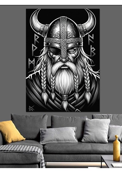 Miğferli Sakallı Viking Savaşçısı Dekoratif Kanvas - Mdf Ahşap Tablo fırsatları