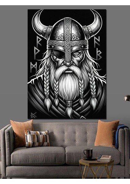 Miğferli Sakallı Viking Savaşçısı Dekoratif Kanvas - Mdf Ahşap Tablo indirimleri