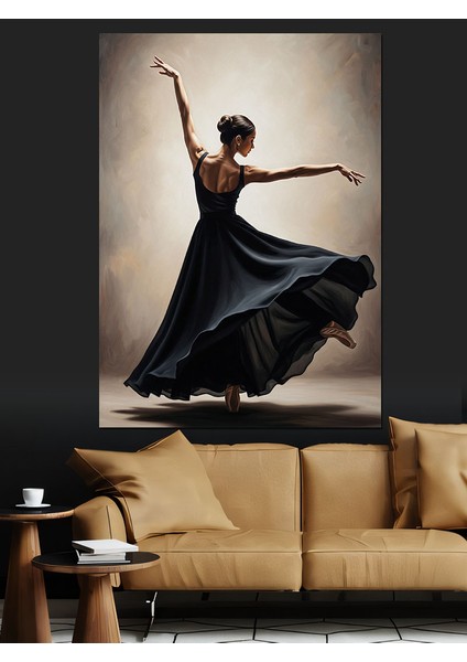 Uzun Elbiseli Dansçı Kadın Dekoratif Kanvas - Mdf Ahşap Tablo