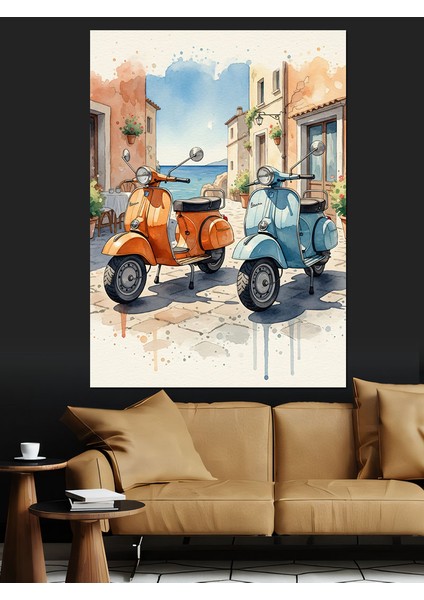 Mavi Gri Scooter'lar Dekoratif Kanvas - Mdf Ahşap Tablo modelleri