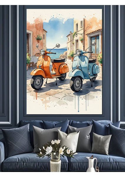 Mavi Gri Scooter'lar Dekoratif Kanvas - Mdf Ahşap Tablo fırsatları