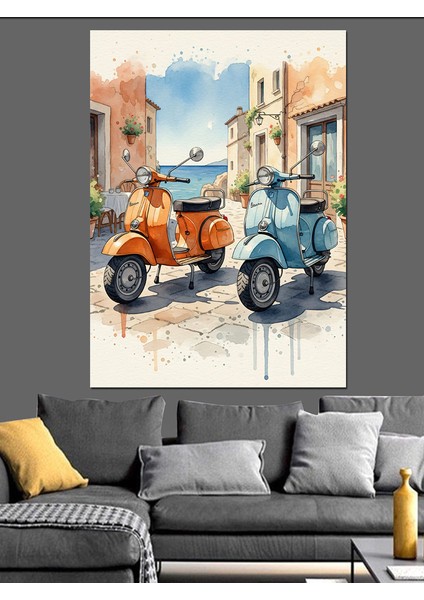 Mavi Gri Scooter'lar Dekoratif Kanvas - Mdf Ahşap Tablo indirimleri