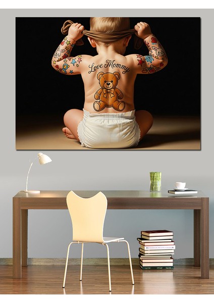 Dövmeli Bebek Sırt Pozu Dekoratif Kanvas - Mdf Ahşap Tablo