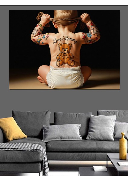 Dövmeli Bebek Sırt Pozu Dekoratif Kanvas - Mdf Ahşap Tablo fiyatları