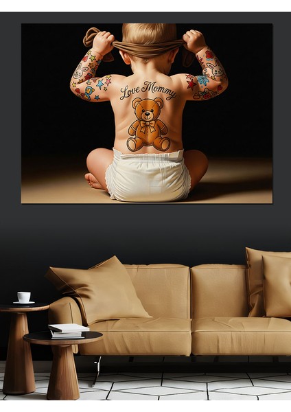Dövmeli Bebek Sırt Pozu Dekoratif Kanvas - Mdf Ahşap Tablo modelleri