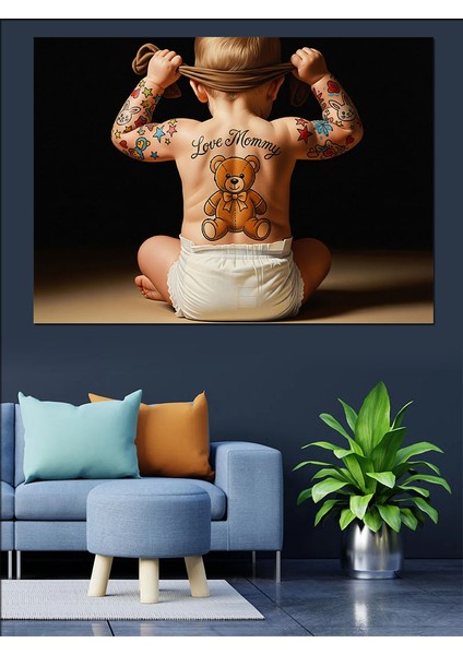 Dövmeli Bebek Sırt Pozu Dekoratif Kanvas - Mdf Ahşap Tablo fırsatları