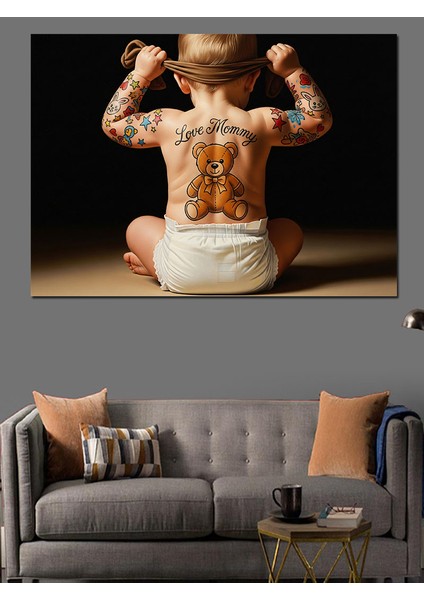 Dövmeli Bebek Sırt Pozu Dekoratif Kanvas - Mdf Ahşap Tablo indirimleri