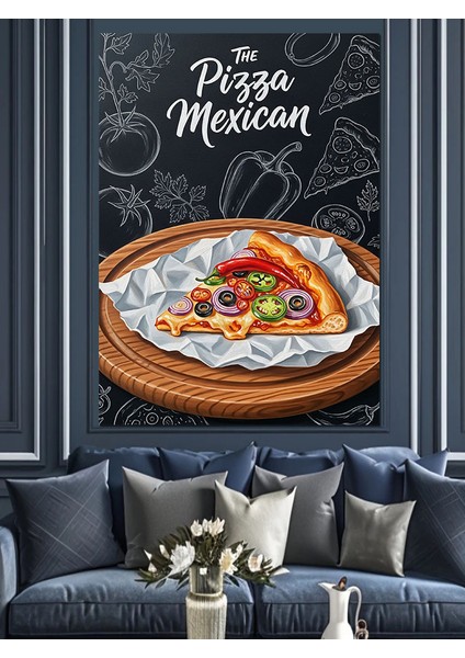 Dilimlenmiş Lezzetli Pizza Poster Dekoratif Kanvas - Mdf Ahşap Tablo