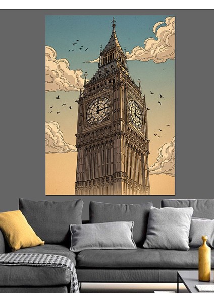 Big Ben Ingiliz Mimarlık Saat Kulesi Dekoratif Kanvas - Mdf Ahşap Tablo