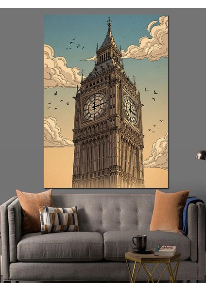 Big Ben Ingiliz Mimarlık Saat Kulesi Dekoratif Kanvas - Mdf Ahşap Tablo fiyatları