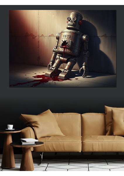Zamana Yenilen Retro Robot Metaforu Dekoratif Kanvas - Mdf Ahşap Tablo fiyatları