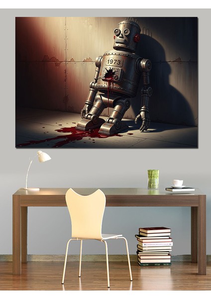 Zamana Yenilen Retro Robot Metaforu Dekoratif Kanvas - Mdf Ahşap Tablo indirimleri
