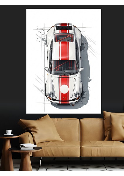 Klasik Yarış Arabası Beyaz Dekoratif Kanvas - Mdf Ahşap Tablo