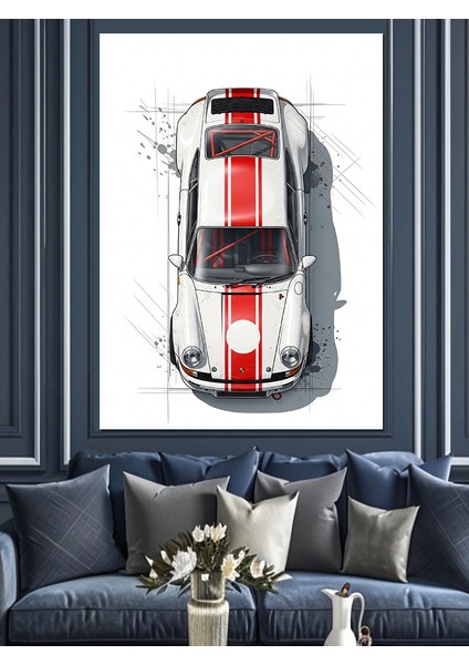 Klasik Yarış Arabası Beyaz Dekoratif Kanvas - Mdf Ahşap Tablo fiyatları