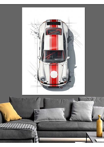 Klasik Yarış Arabası Beyaz Dekoratif Kanvas - Mdf Ahşap Tablo modelleri