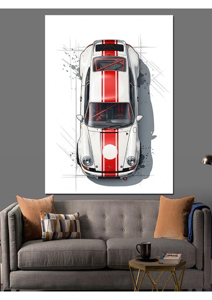 Klasik Yarış Arabası Beyaz Dekoratif Kanvas - Mdf Ahşap Tablo fırsatları