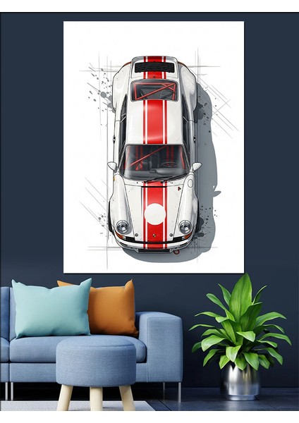 Klasik Yarış Arabası Beyaz Dekoratif Kanvas - Mdf Ahşap Tablo indirimleri