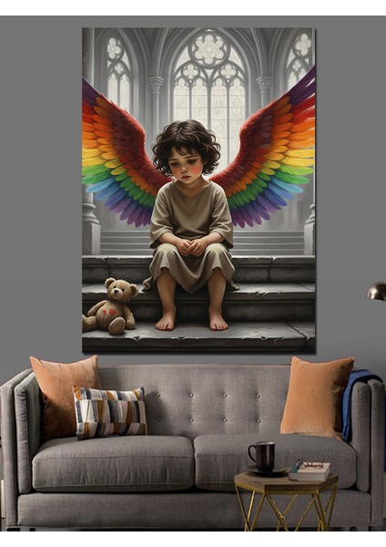 Kanatlı Bebek Melek Figürü Dekoratif Kanvas - Mdf Ahşap Tablo