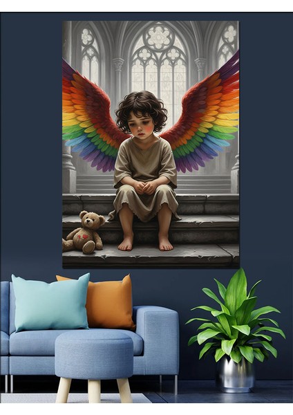 Kanatlı Bebek Melek Figürü Dekoratif Kanvas - Mdf Ahşap Tablo fiyatları