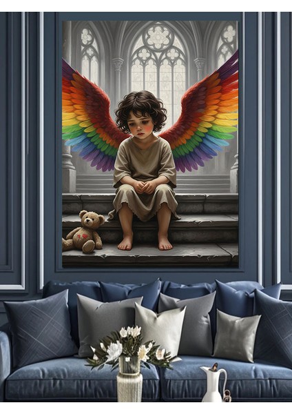 Kanatlı Bebek Melek Figürü Dekoratif Kanvas - Mdf Ahşap Tablo fırsatları