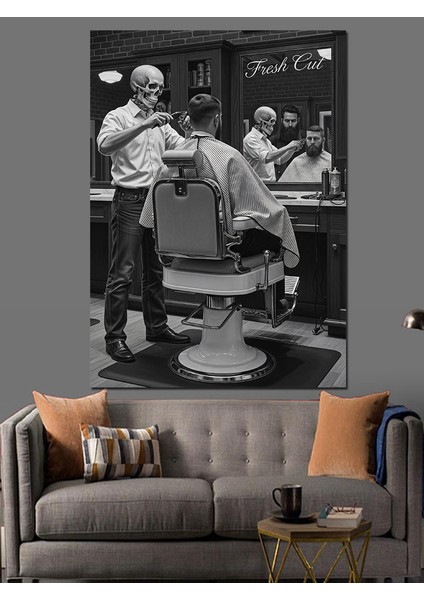 Siyah Beyaz Eski Berber Salonu Dekoratif Kanvas - Mdf Ahşap Tablo fiyatları