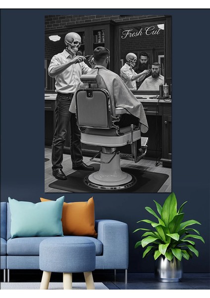 Siyah Beyaz Eski Berber Salonu Dekoratif Kanvas - Mdf Ahşap Tablo modelleri